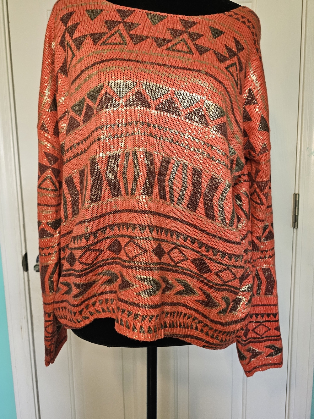 AVALIN Coral Aztec Knit Sweater Women's Size L - Picture 3 of 10